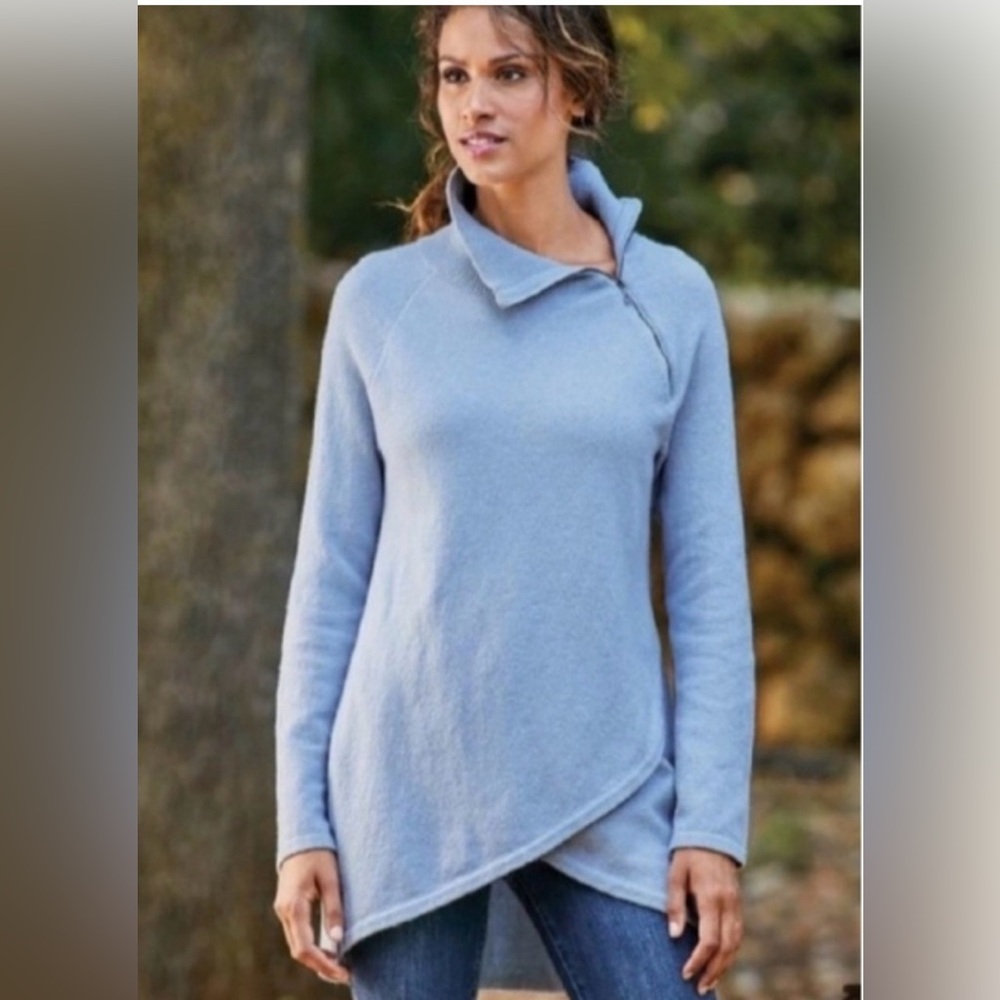 NEW Soft Surroundings Wool Blend Light Blue Kalie Sweater Tunic Size small
